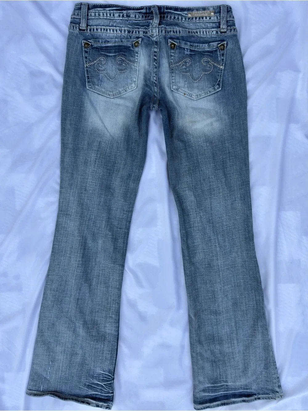y2k rerock by express low rise light wash bootcut embroidered jeans size 8R